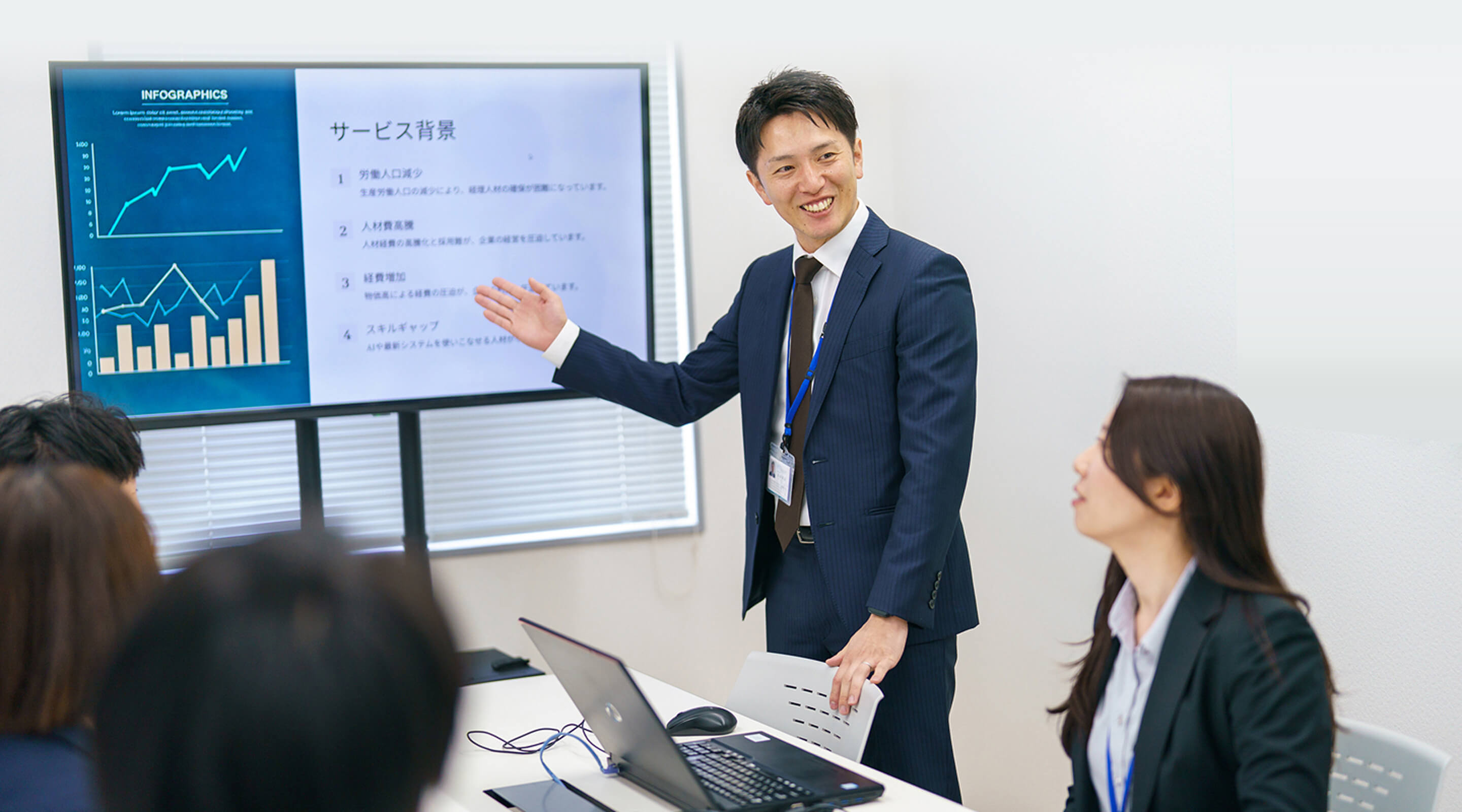 プレゼンテーションをする社員